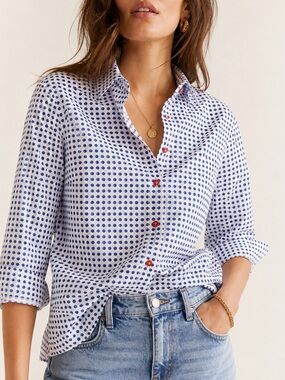 Bariloche Made in Spain Polka Dot Tailored Blouse European Quiet Luxury Chic